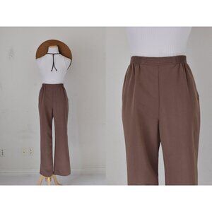 Vintage 80s Gathered Waist Pecan Poly/Rayon‎ Pants | 30-32 waist